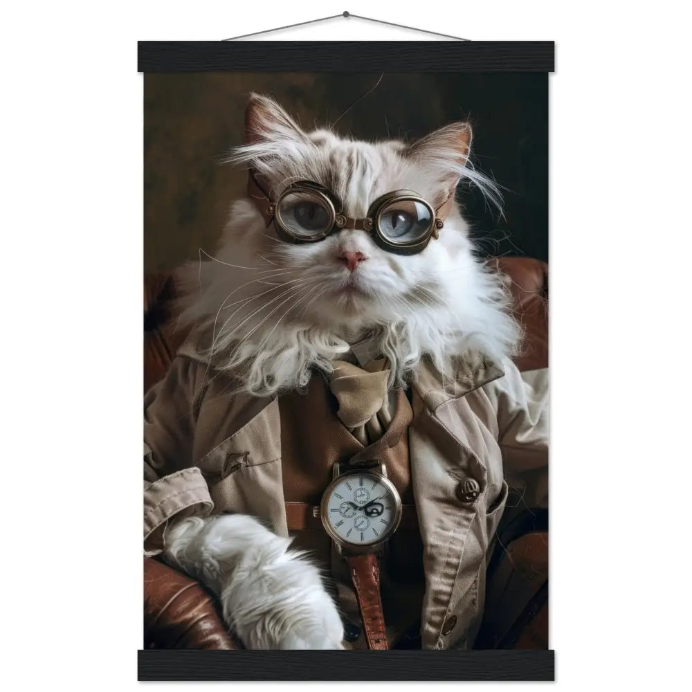 School Poster - Steampunk Vintage Cat Motif, Matte FSC Paper, Magnetic Wooden Strips | St Tropez Art