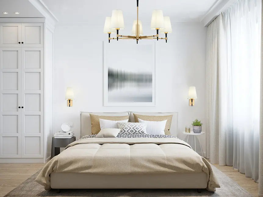 Chandelier Brass Frame & White Textile Shades – Zaragoza | Maytoni