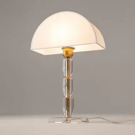 Table lamp Brass-colored metal structure White cotton shade & Transparent acrylic accents – Prima | Maytoni