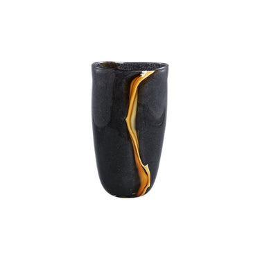 Glasvase - Nicho Black with gold stripe von PTMD - Esszett Luxury | Stilvolles Wohnen mit Charakter