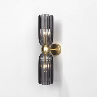 Wandleuchte Gold gebürstet, 2 rauchgraue gerippte Glasschirme, 2× E14 40 W – Antic - Esszett Luxury | Stilvolles Wohnen mit Charakter