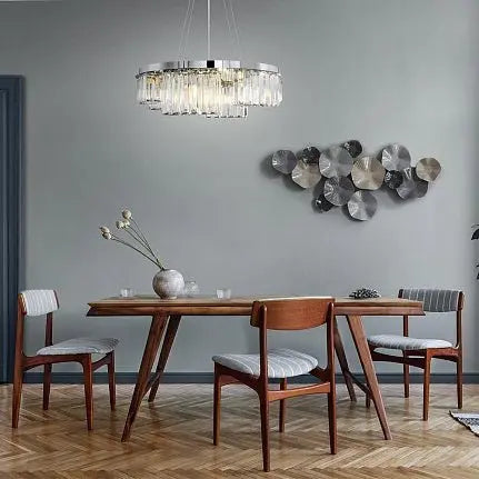 Pendant lamp with chrome finish, asymmetrical design, and 9 × G9 sockets made of stainless steel – Colline | Maytoni