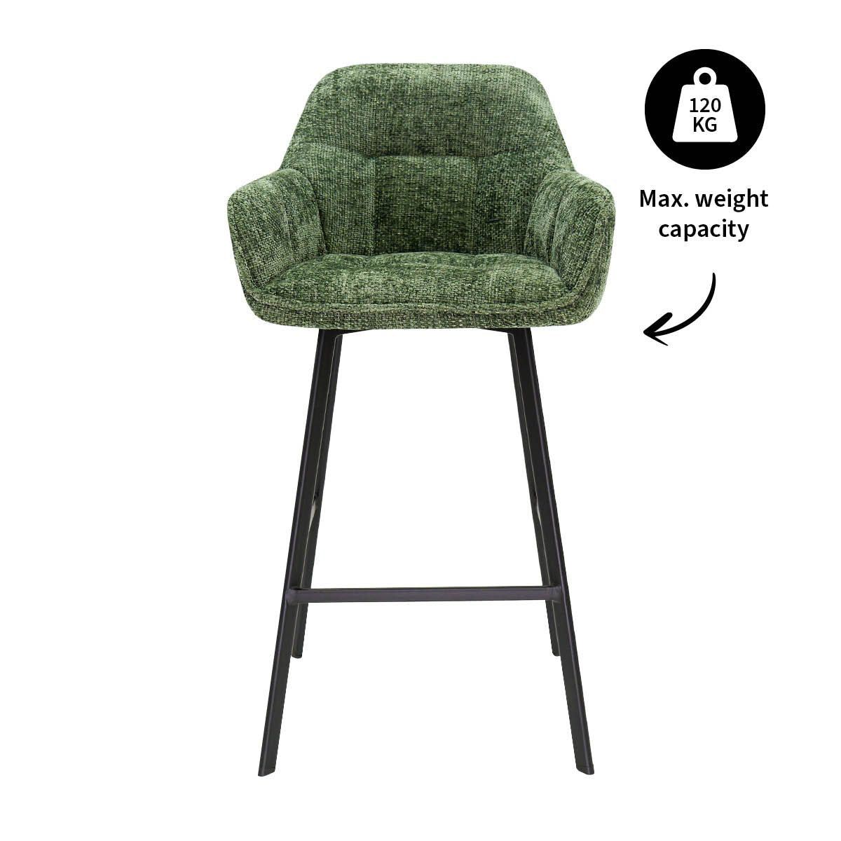 Barstuhl – Chenille Stoff, Metall Gestell, Grüne Farbe - Lynn | Kick Collection