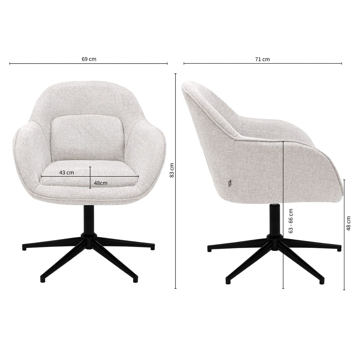 Swivel chair – textured fabric, quilted backrest, 360° rotatable – Lux | Kick Collection