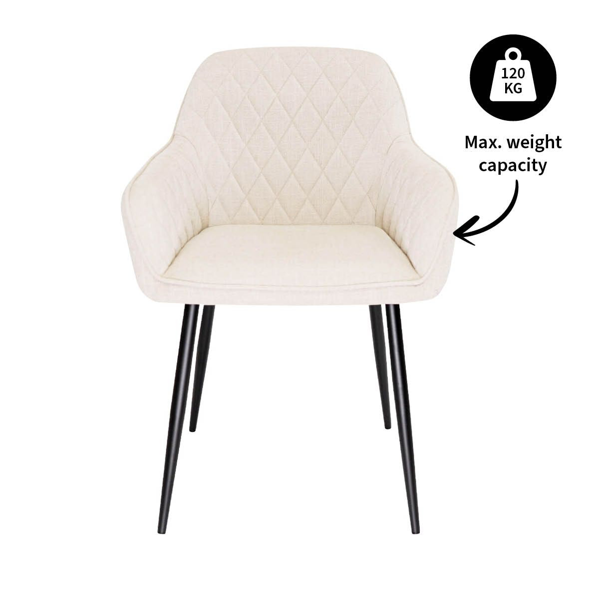 Dining Chair - Armrests, Champagne Textured Fabric & Diamond Quilting - Jip | Kick Collection