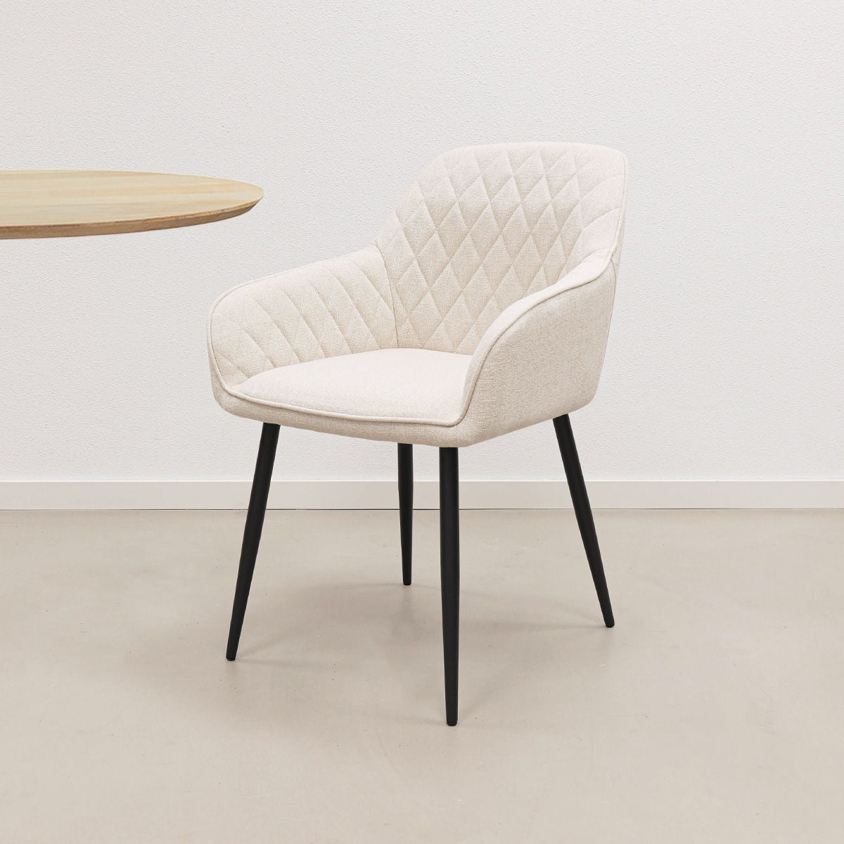 Dining Chair - Armrests, Champagne Textured Fabric & Diamond Quilting - Jip | Kick Collection