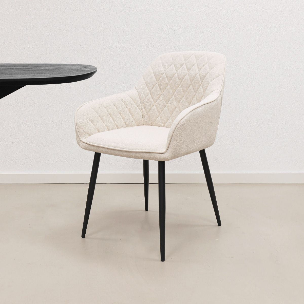 Dining Chair - Armrests, Champagne Textured Fabric & Diamond Quilting - Jip | Kick Collection