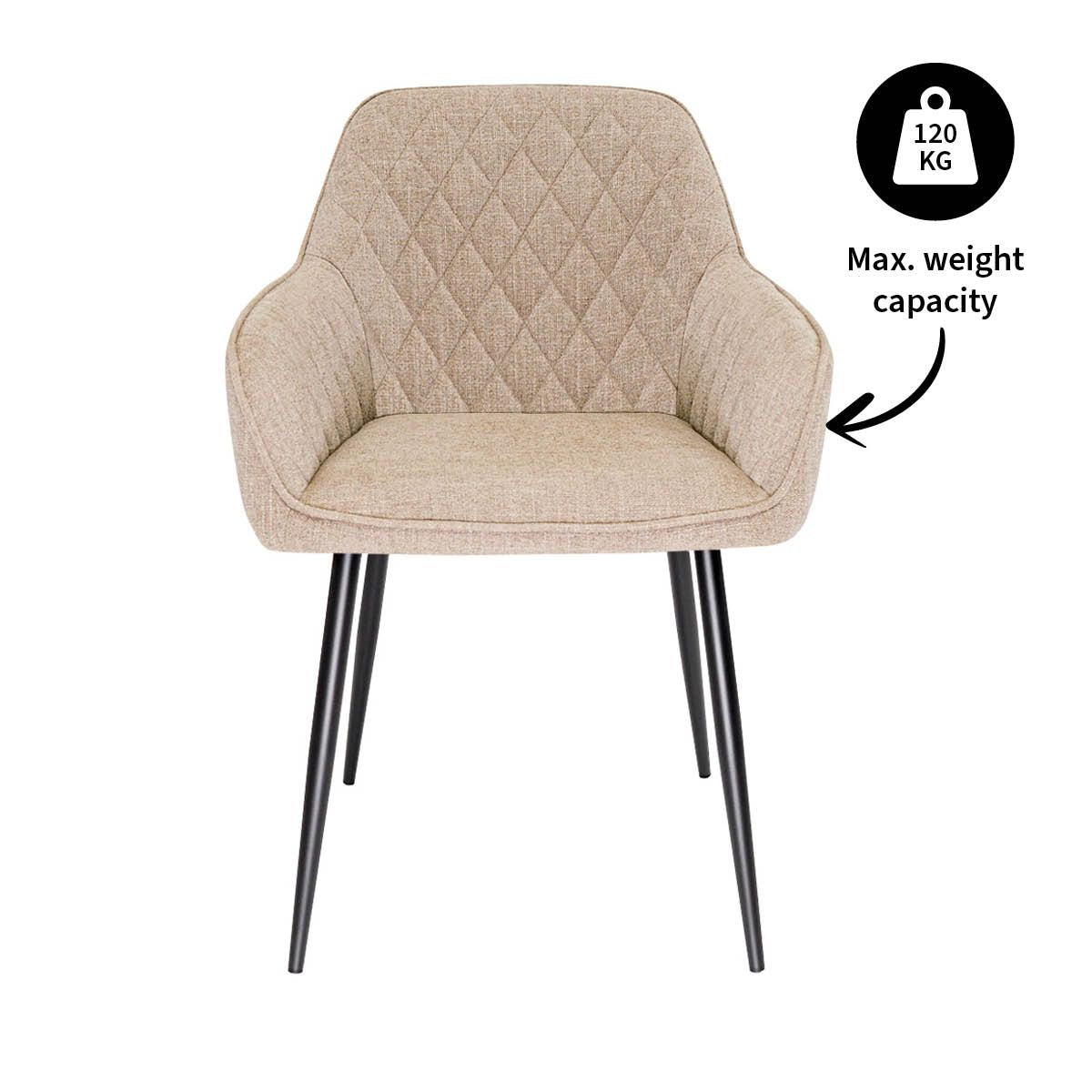 Dining Chair - Armrests, Textured Fabric Taupe & Diamond Quilting – Jip | Kick Collection