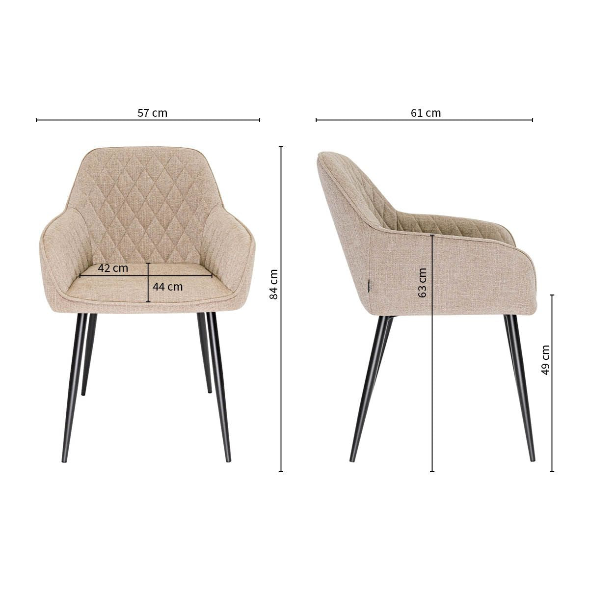 Dining Chair - Armrests, Textured Fabric Taupe & Diamond Quilting – Jip | Kick Collection
