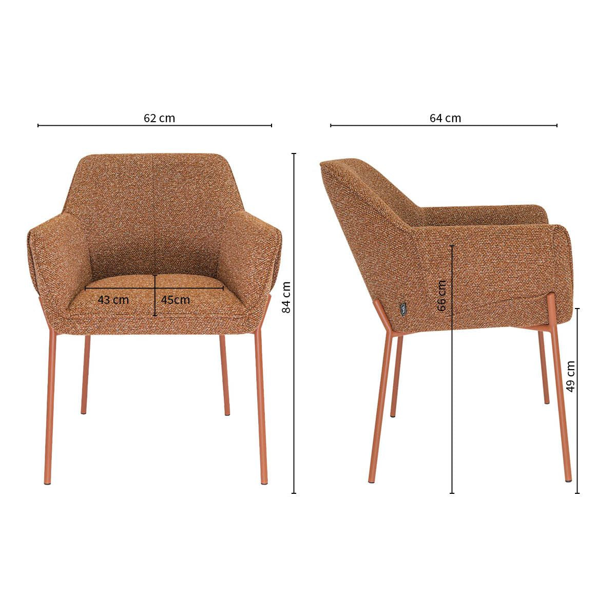 Dining chair - armrests, textured fabric Terra & diamond quilting - Mila | Kick Collection