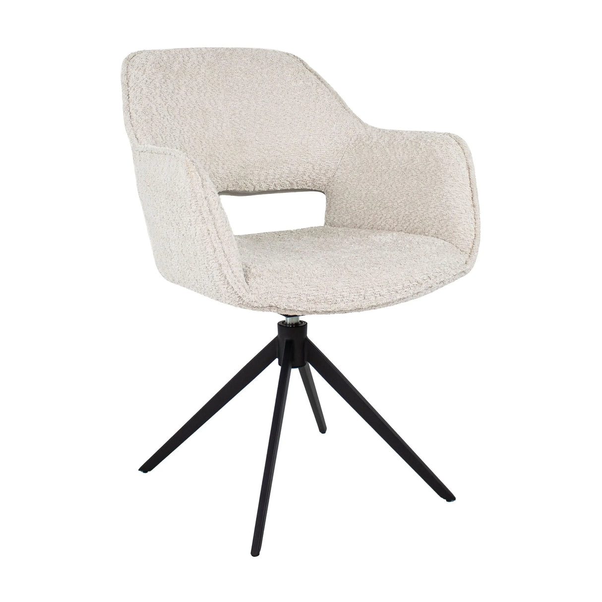 Drehstuhl – Bouclé Stoff, Schwarzes Metallgestell, Creme Farbe - Owen | Kick Collection
