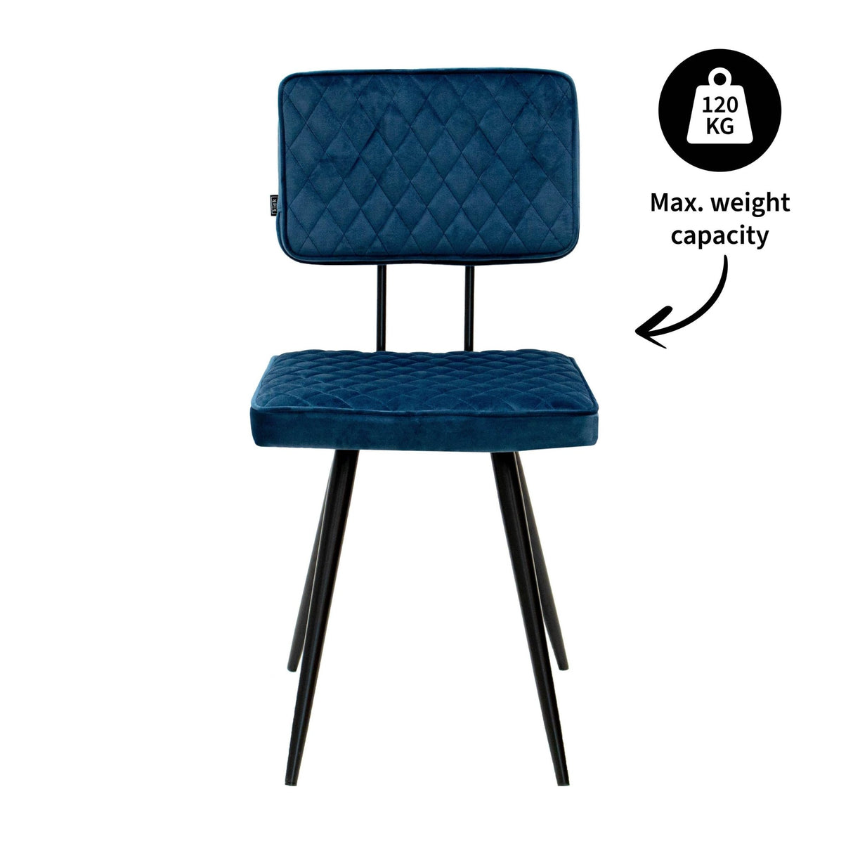 Esszimmerstuhl – Velvet Stoff, Rautensteppung, Dunkelblaue Farbe - Toby | Kick