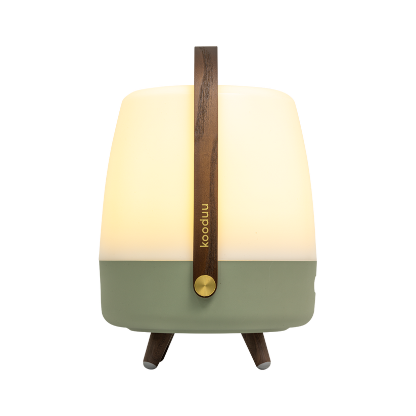 Polyethylene Loudspeaker Lamp with Wooden Handle and Brass Accents – Lite-up PLAY | Kooduu