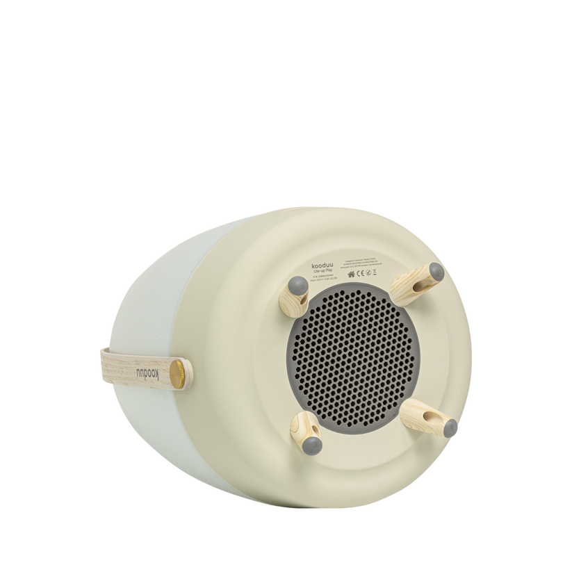 Polyethylene Loudspeaker Lamp with Wooden Handle and Brass Accents – Lite-up PLAY | Kooduu