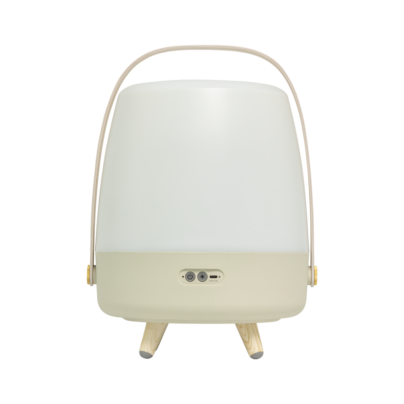 Polyethylene Loudspeaker Lamp with Wooden Handle and Brass Accents – Lite-up PLAY | Kooduu