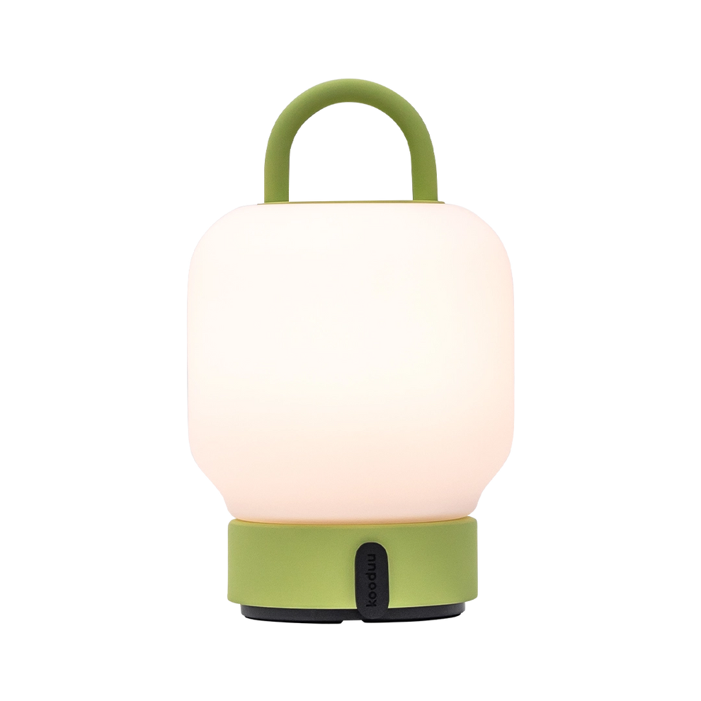 LED table lamp in Moss with dimmable diffuse lighting, portable handle, and rechargeable battery – Loome | Kooduu