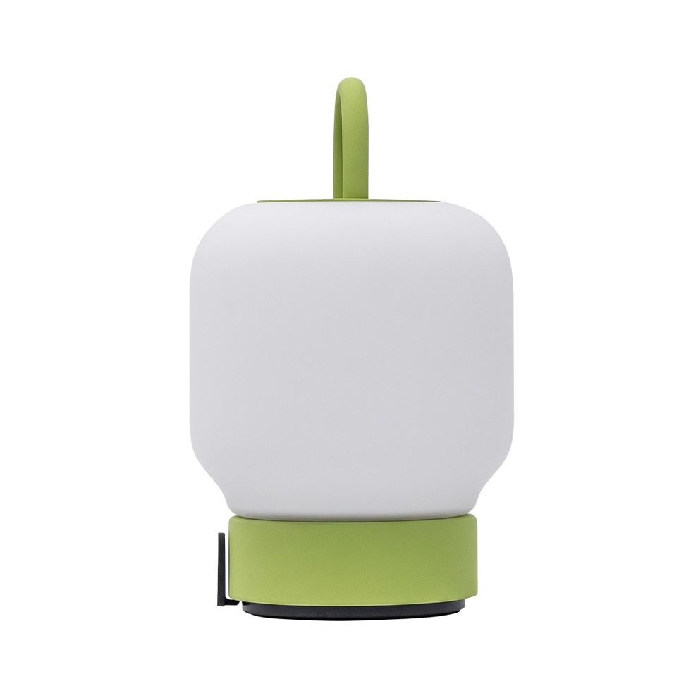 LED table lamp in Moss with dimmable diffuse lighting, portable handle, and rechargeable battery – Loome | Kooduu