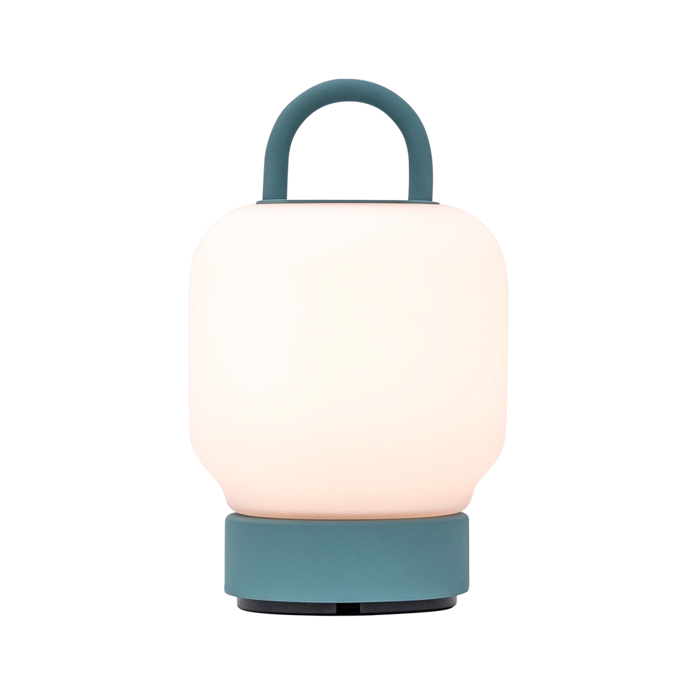 LED-Tischleuchte in Smoky Teal mit dimmbarer diffuser Beleuchtung, tragbarem Griff und wiederaufladbarem Akku – Loome | Kooduu