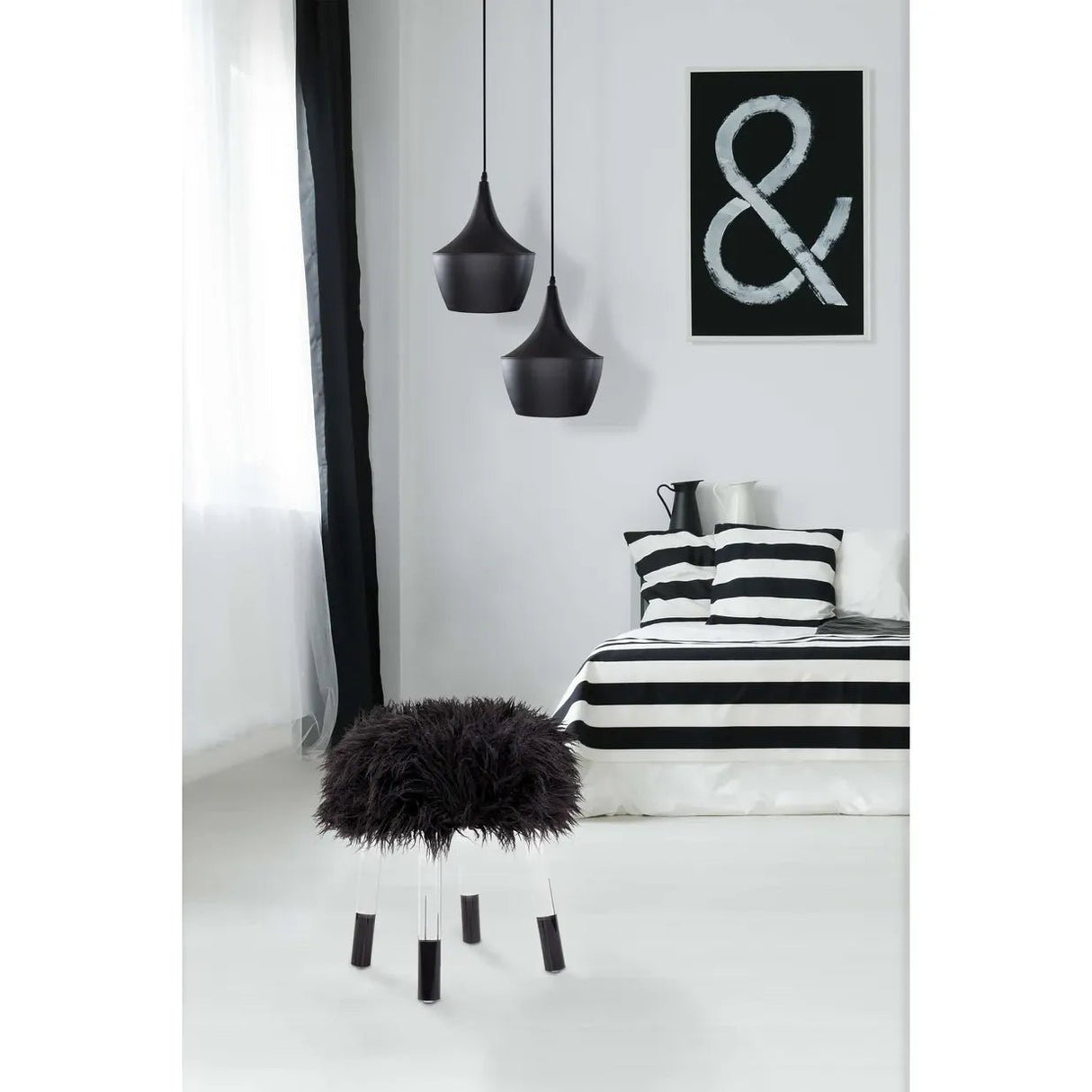 Hocker Kunstfellbezug runde Form Acryl - Gestell – Laika 110 | Kayoom - Esszett Luxury | Stilvolles Wohnen mit Charakter