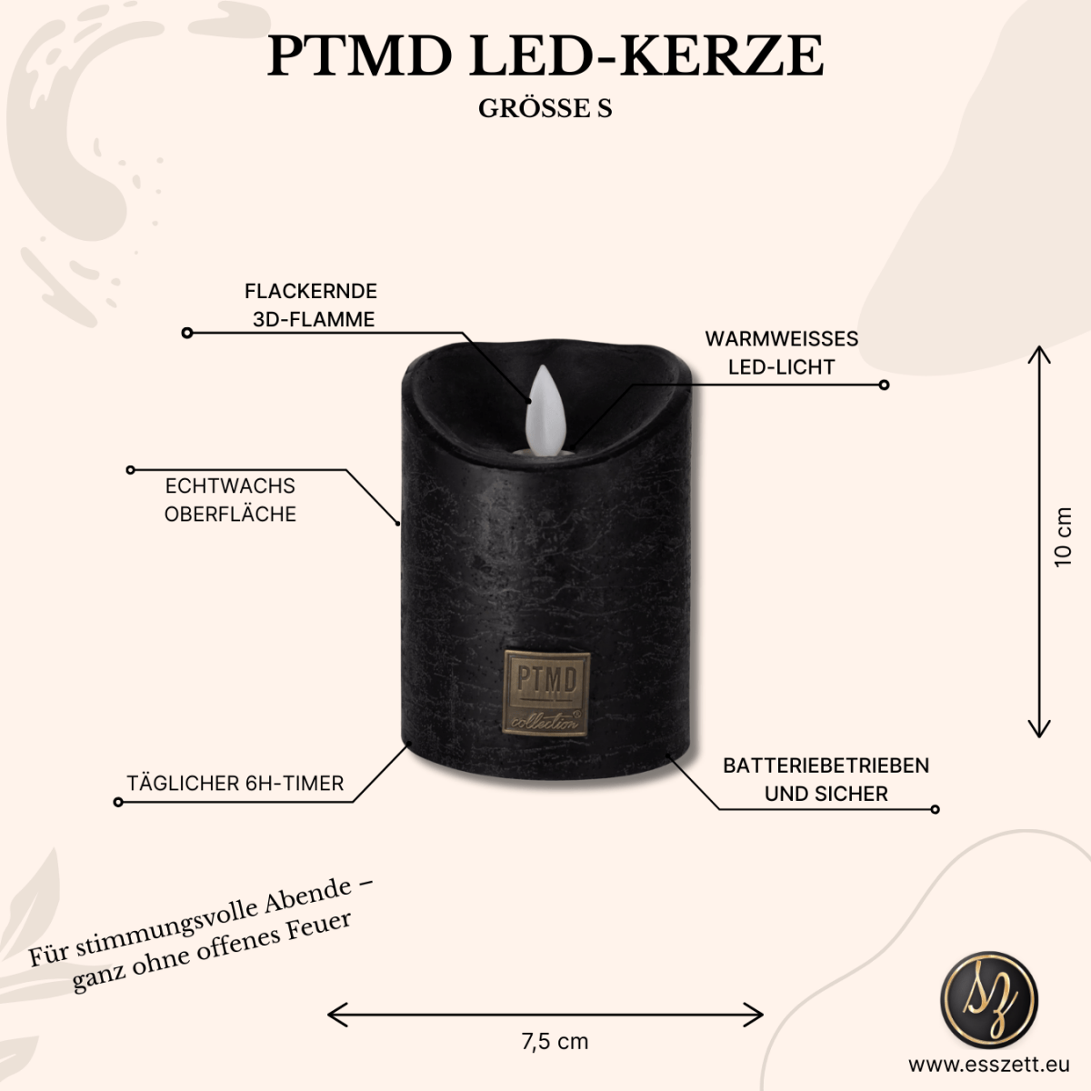 LED Kerze mit beweglicher Flamme S von PTMD - Esszett Luxury | Stilvolles Wohnen mit Charakter
