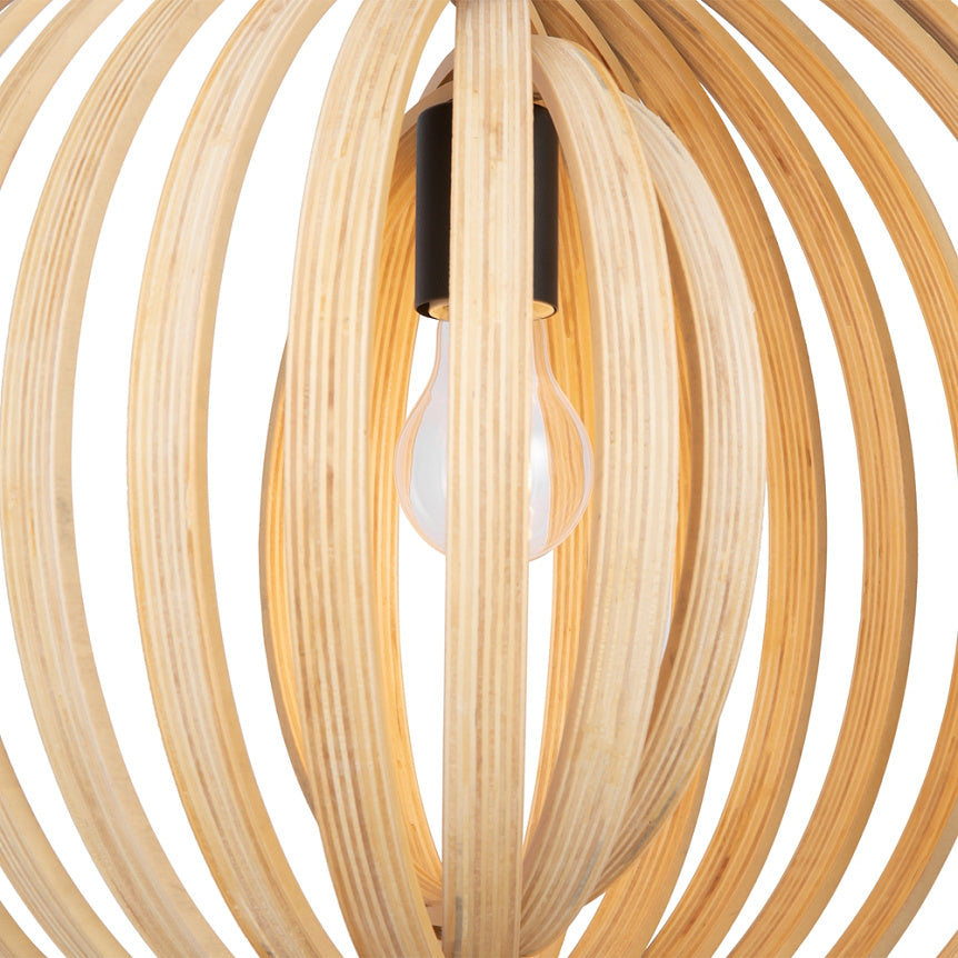 Pendelleuchte – Schwarzes Metall, Holzschirm, Kugel Design, E27 Fassung, IP20 Schutz, Ø50 cm - Roots | Maytoni