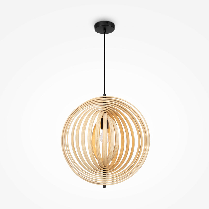Pendelleuchte – Schwarzes Metall, Holzschirm, Kugel Design, E27 Fassung, IP20 Schutz, Ø50 cm - Roots | Maytoni