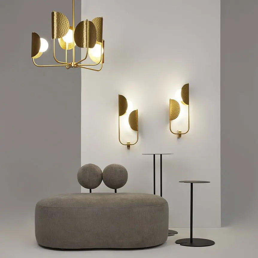 Brass-Colored Metal Wall Lamp with Tropical Leaf Motif and Two White Glass Domes - Tropic | Maytoni