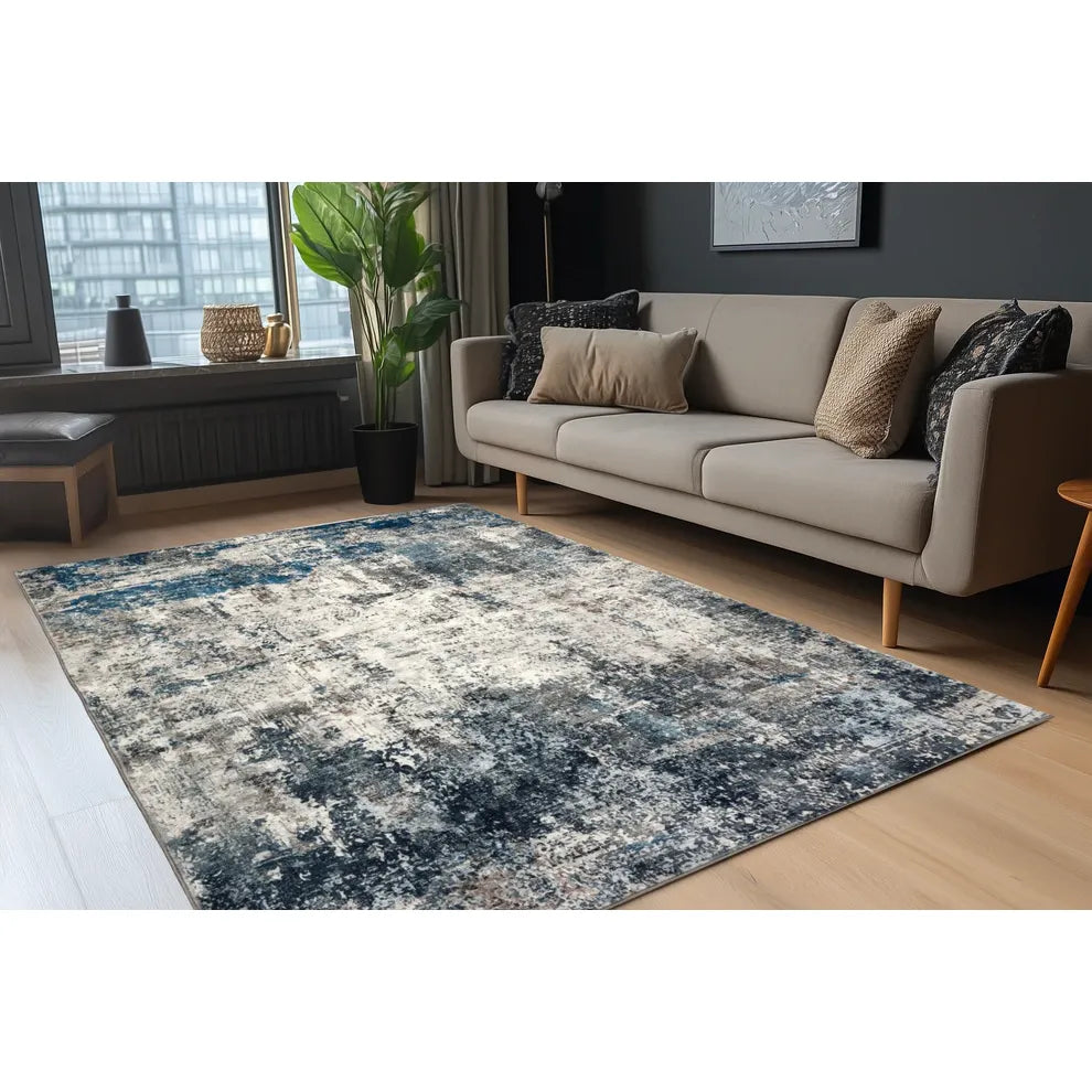Teppich – Kurzflor Struktur, Zeitloses Design, Blaue Optik, 80 x 150 cm - Elegantica 328 | Kayoom