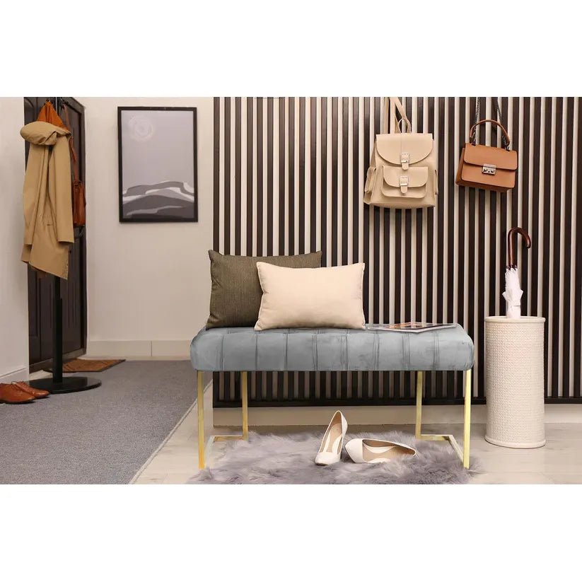 Hocker samtiger Polyesterbezug Zierknopf - Steppung & goldenes Edelstahlgestell – Rarity 225 | Kayoom - Esszett Luxury | Stilvolles Wohnen mit Charakter