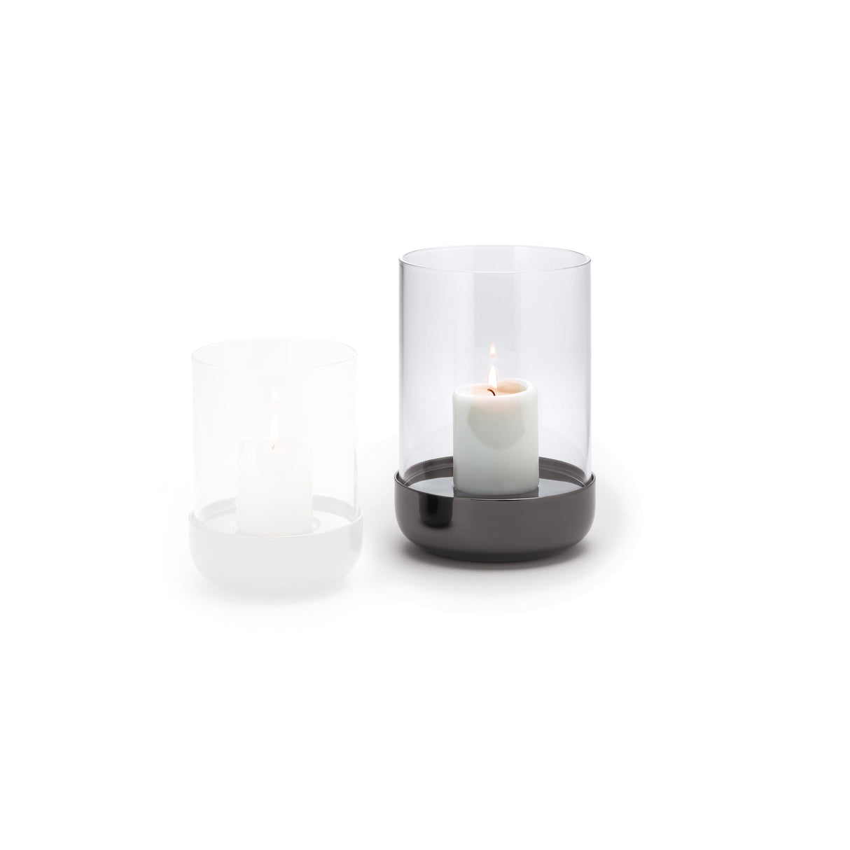 Hurricane Lamp Titanium-Coated Stainless Steel Base, Hand-Blown Thick Glass Cylinder, Wind-Resistant Design for Indoor & Outdoor – Sally | Philippi