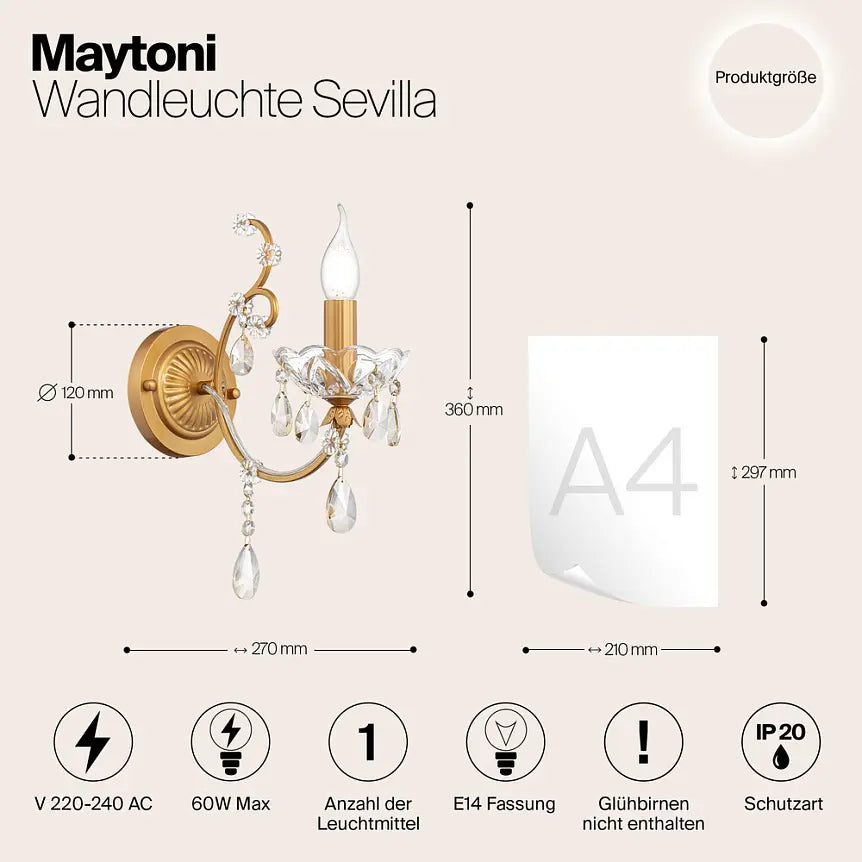 Wall Light with Gold Frame and Crystal Pendants – Sevilla | Maytoni