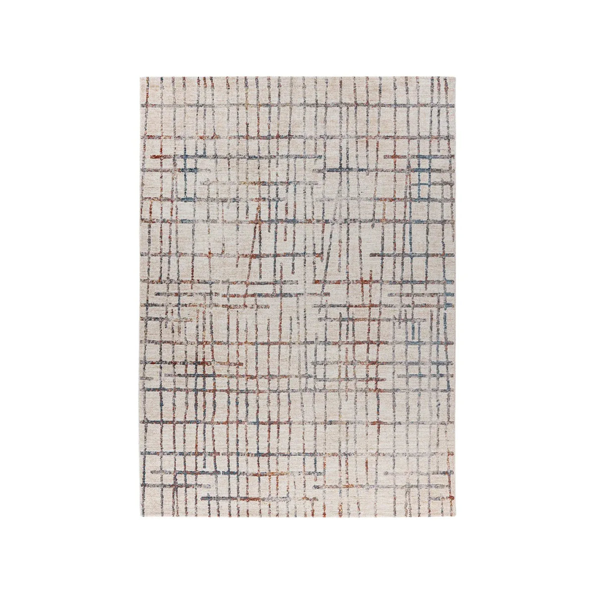 Teppich – Polyester Oberfläche, Geometrisches Raster Muster, Creme Farbe, 80 x 150 cm - Jaka 225 | Kayoom