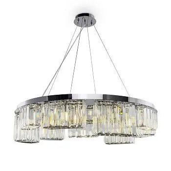Pendant lamp with chrome finish, asymmetrical design, and 9 × G9 sockets made of stainless steel – Colline | Maytoni