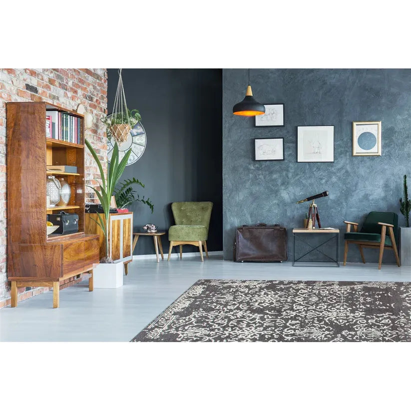 Teppich – Grau Anthrazit, Jacquardgewebe, Baumwollmix 170 cm - River 130 | Kayoom