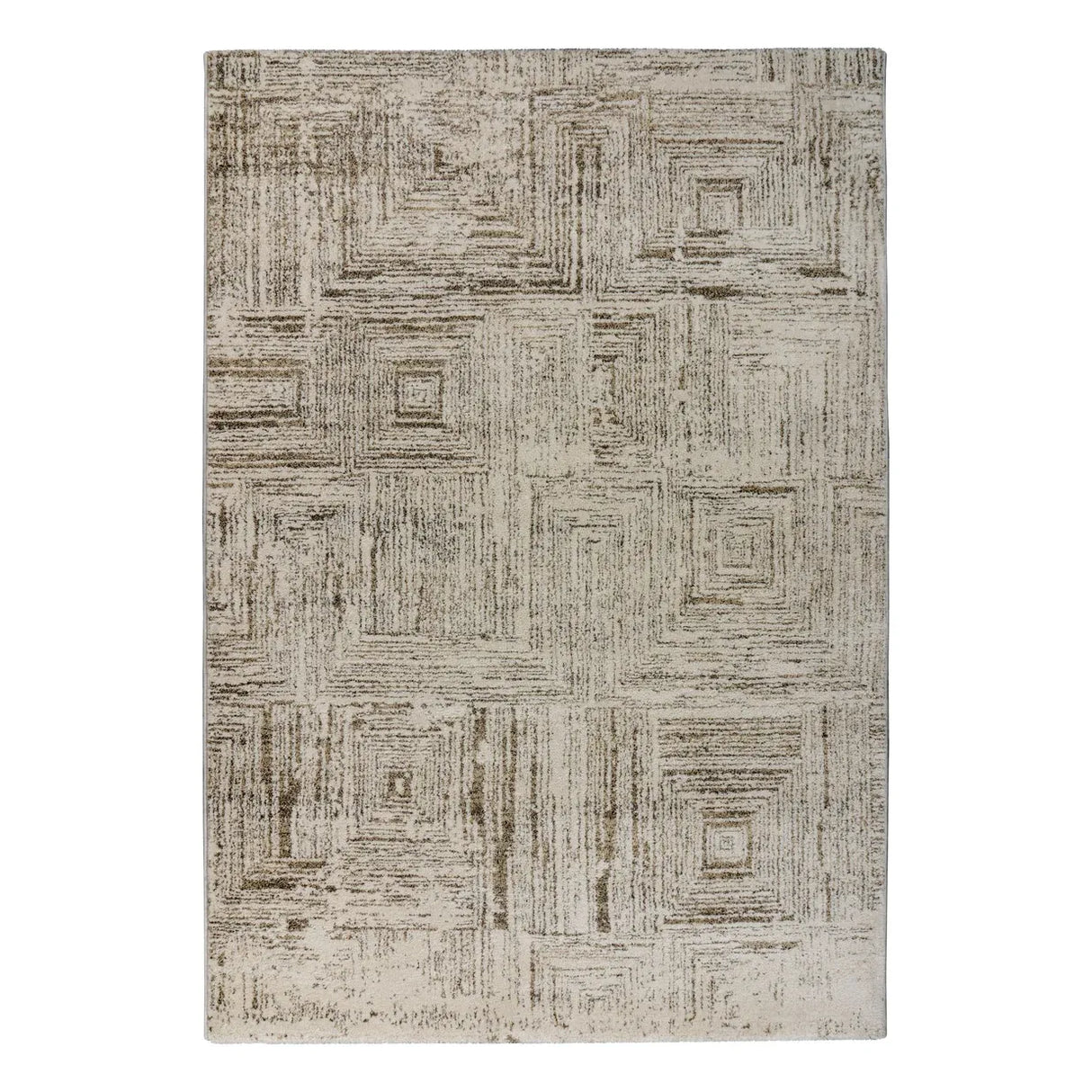 Rug - Modern Geometric Design in Cream 16mm Low Pile Easy Care - Napoli 537 | Kayoom