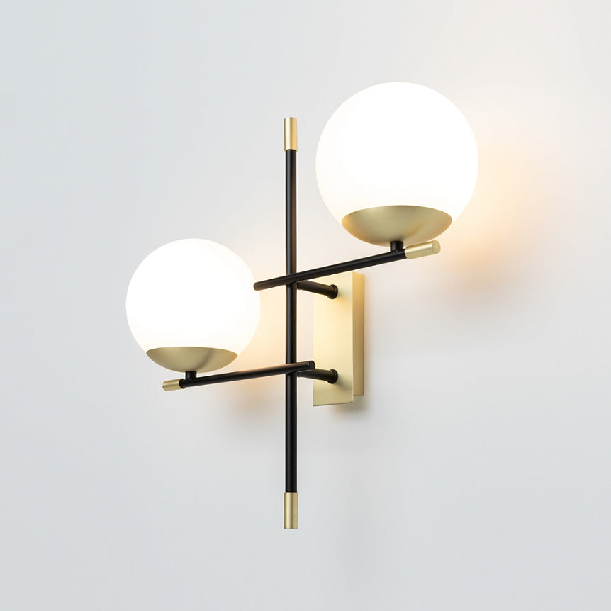 Wall light with black and gold finish and white opal glass shade – Nostalgia | Maytoni
