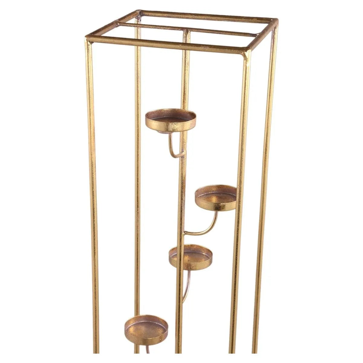 Teelichthalter – Goldfarbenes Eisen, Schlankes Design, Versetzte Halterungen, L - Jannix | PTMD
