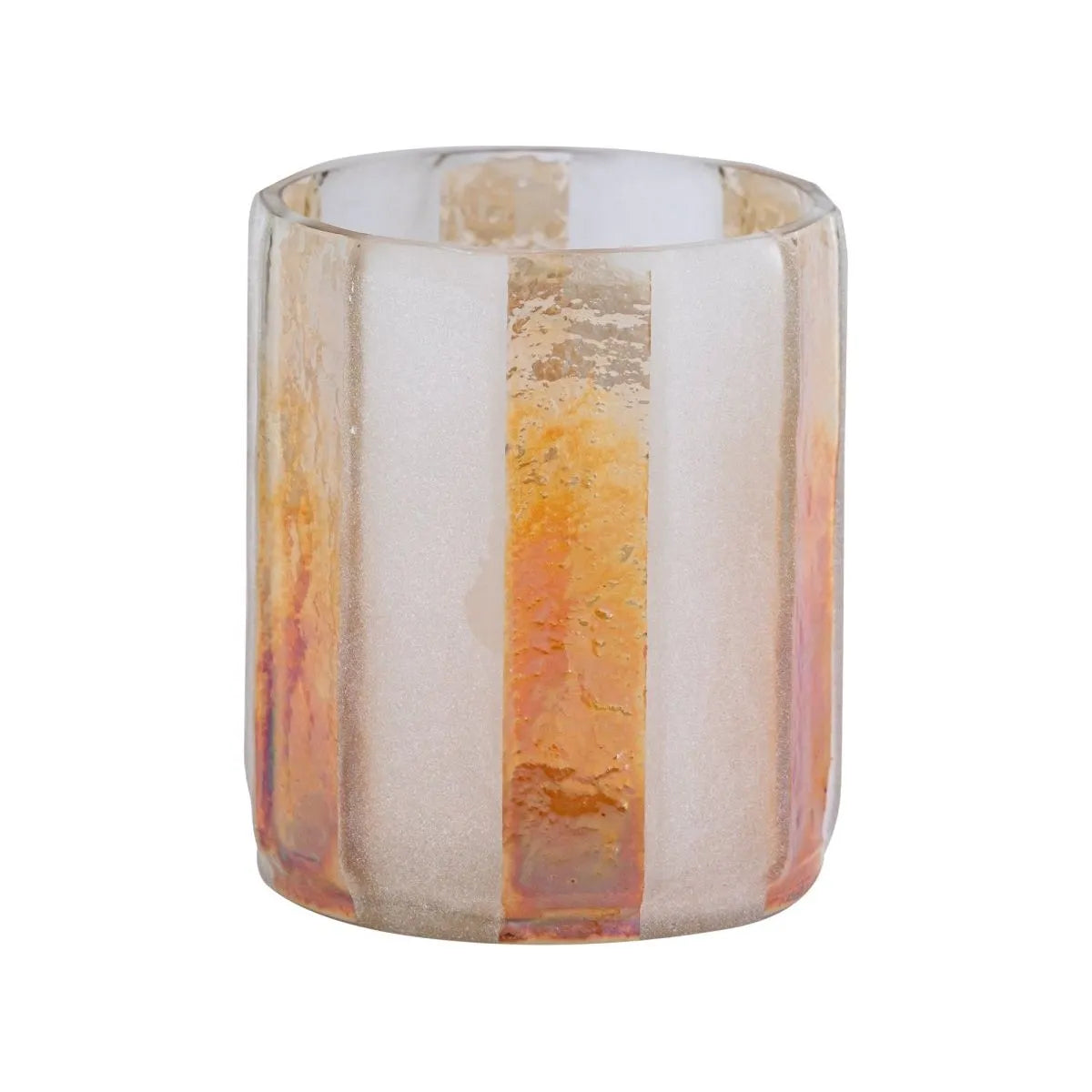 Teelichthalter – Orangefarbenes Glas, Gestreiftes Design - PTMD