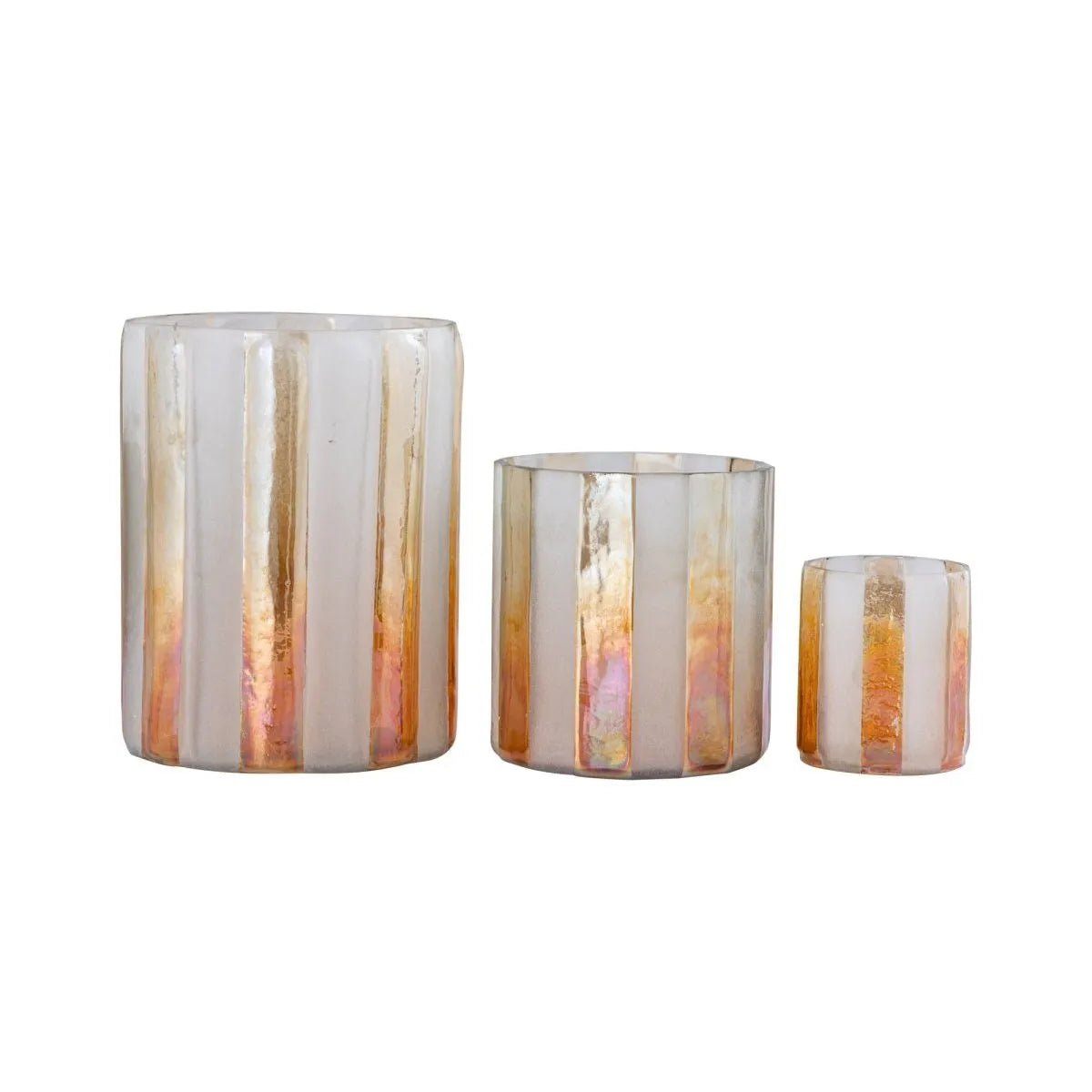 Teelichthalter – Orangefarbenes Glas, Gestreiftes Design - PTMD