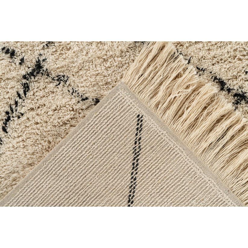 Teppich – Geometrisches Linienmuster, Creme Schwarz Design, Fransen Abschluss, 120 x 170 cm - Mylen 625 | Kayoom