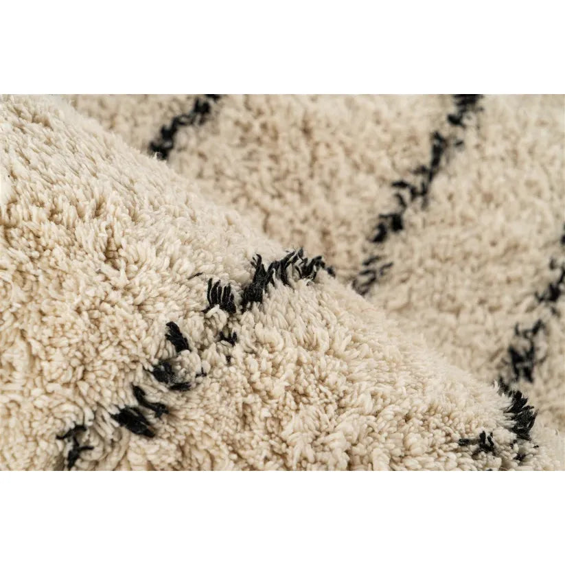 Teppich – Geometrisches Linienmuster, Creme Schwarz Design, Fransen Abschluss, 120 x 170 cm - Mylen 625 | Kayoom