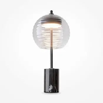 Table Lamp Black Marble Base Embossed Glass Sphere & Elegant Design – Mystic | Maytoni