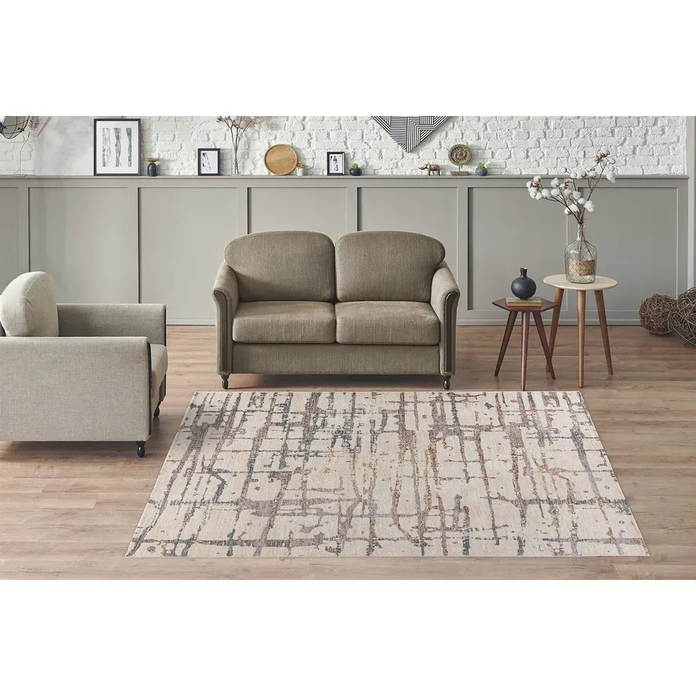 Teppich – Polyester Oberfläche, Künstlerisches Design, Creme Farbe, 80 x 150 cm - Jaka 325 | Kayoom