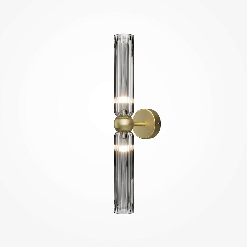 Wall light, brushed gold, 2 smoked grey mirrored-ribbed glass shades, 2x E14 40W – Antic