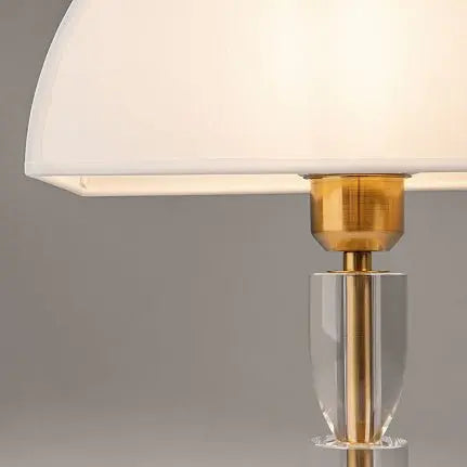 Table lamp Brass-colored metal structure White cotton shade & Transparent acrylic accents – Prima | Maytoni