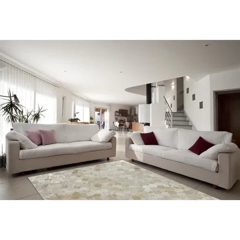 Handmade leather rug with metallic accents and structured surface – Spark 210 | Kayoom
