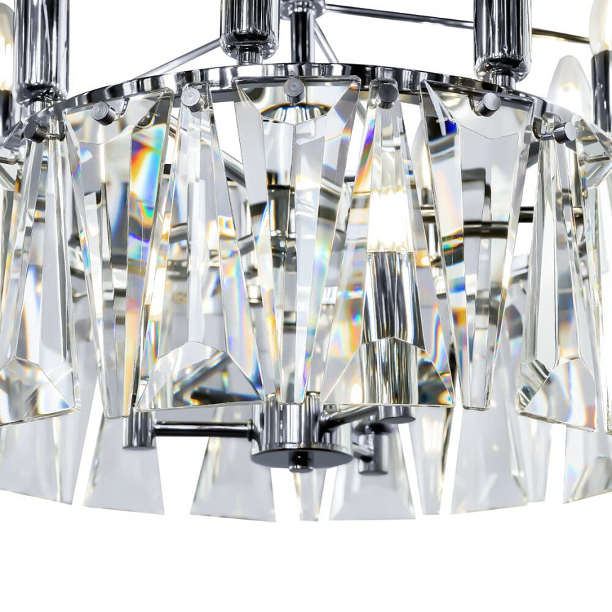 Pendant Lamp with Chrome-Plated Metal Frame and Tiered Crystal Elements (12 × E14) – Puntes | Maytoni