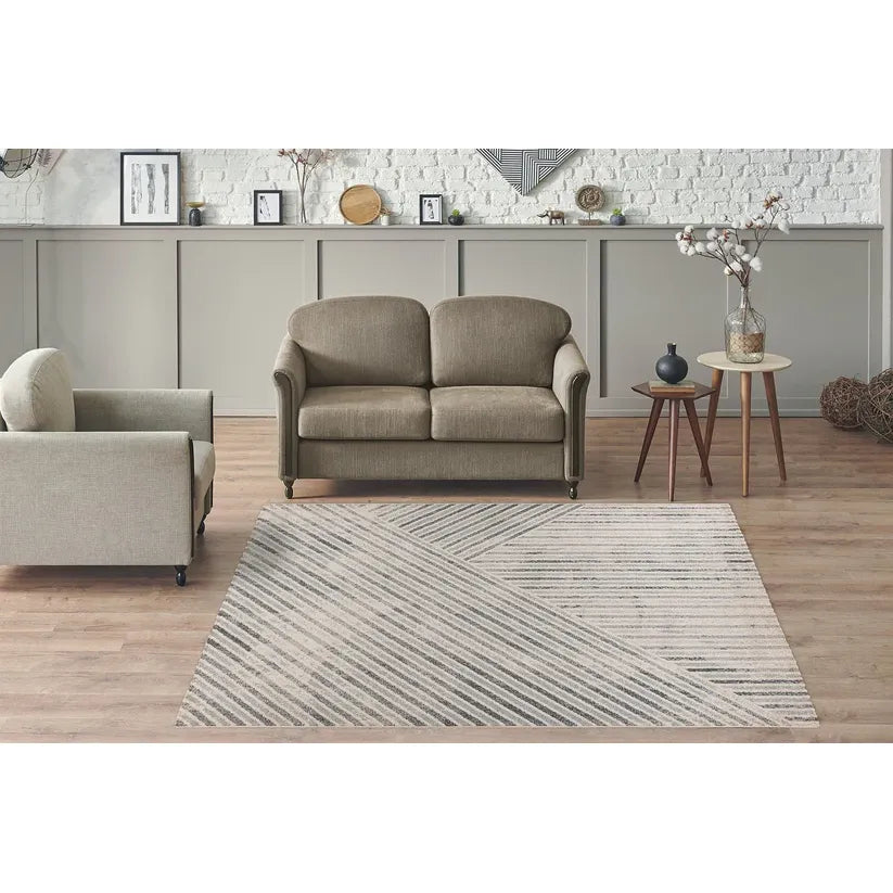 Teppich – Beige Grau, Grafisches Muster, Polypropylen 170 cm - Rhombus 125 | Kayoom