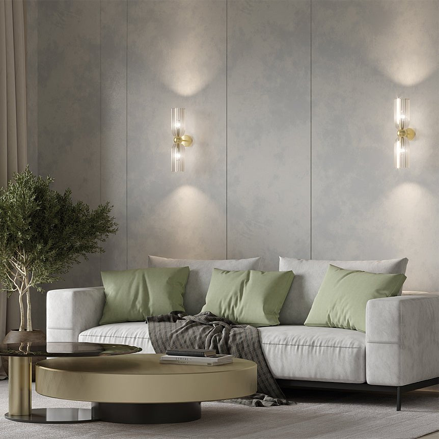 Wandleuchte Gold gebürstet, zwei gerippte Gläser, 2× E14 40 W – Antic - Esszett Luxury | Stilvolles Wohnen mit Charakter