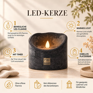 LED-Kerze – XL Größe, Bewegliche Flamme, Timer-Funktion - batteriebetrieben | PTMD